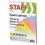 Бумага цветная STAFF "Profit", А4, 80 г/м2, 100 л. (5 цв. х 20 л.), пастель, для офиса и дома, 11088…