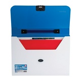 Папка-портфель пластиковая BRAUBERG INCOME 224150, А4 (350х235х35 мм), 1 отделение, фактура диагональ, белая/синяя