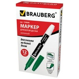Маркер для белых досок BRAUBERG 150849, зеленый, эргономичный корпус, круглый наконечник, 4 мм