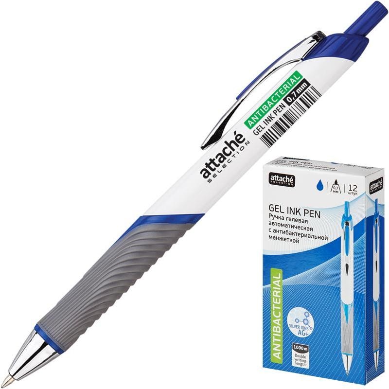 Ручка гелевая Attache Selection, антибактериальная, металлический клип, синяя